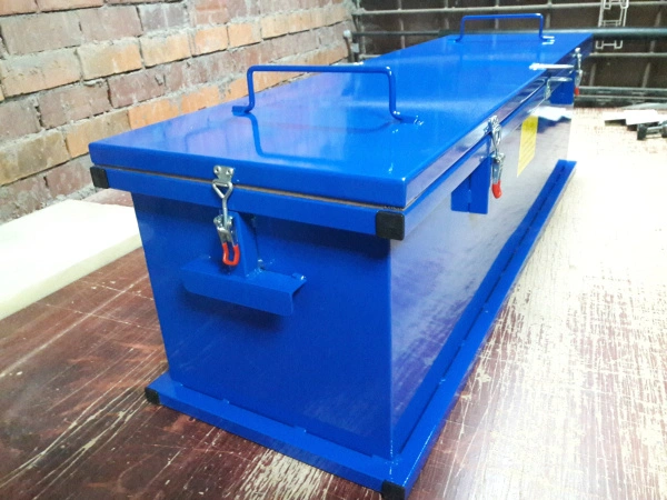 Горизонтальный герметичный специализированный контейнер для сбора, хранения, транспортировки отработанных ртутьсодержащих ламп, боя и брака люминесцентных ламп ГСК 1250, 1250х350х550 мм